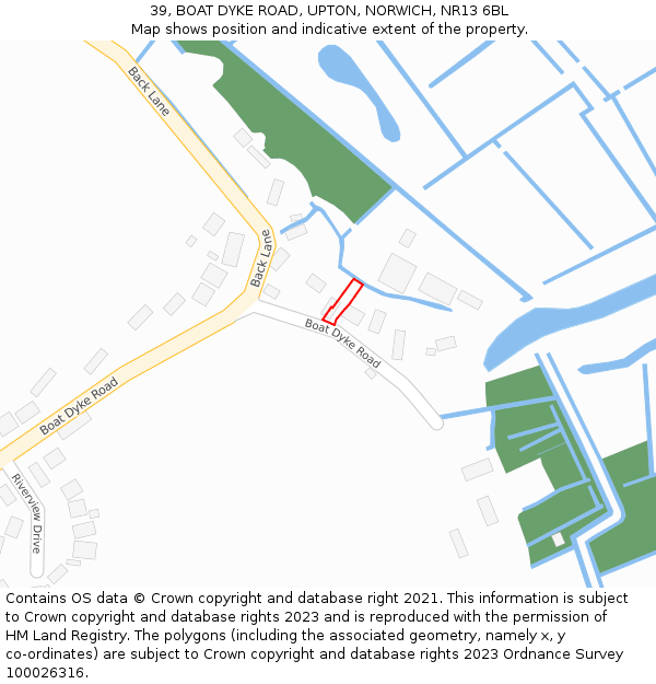 39, BOAT DYKE ROAD, UPTON, NORWICH, NR13 6BL: Location map and indicative extent of plot