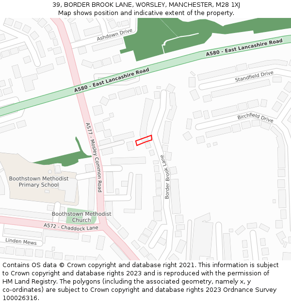 39, BORDER BROOK LANE, WORSLEY, MANCHESTER, M28 1XJ: Location map and indicative extent of plot