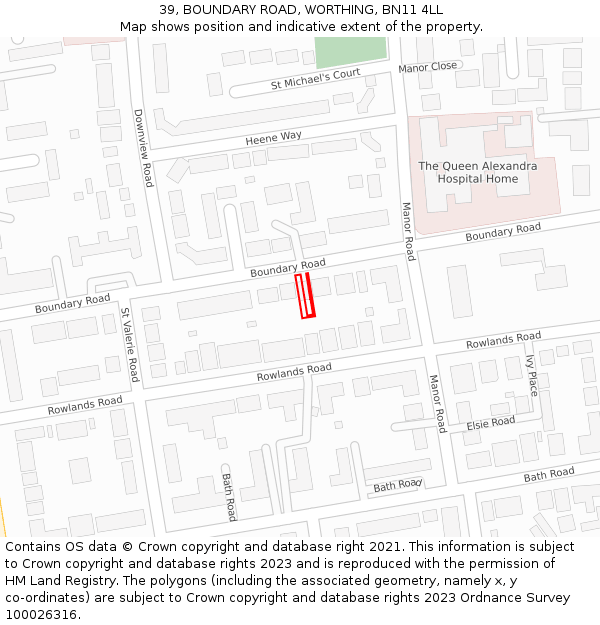 39, BOUNDARY ROAD, WORTHING, BN11 4LL: Location map and indicative extent of plot