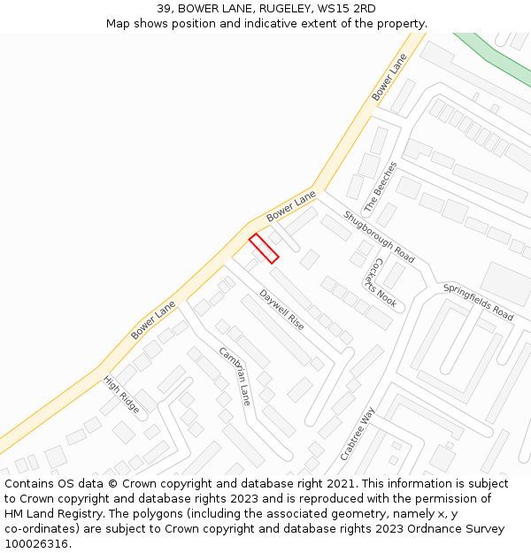 39, BOWER LANE, RUGELEY, WS15 2RD: Location map and indicative extent of plot