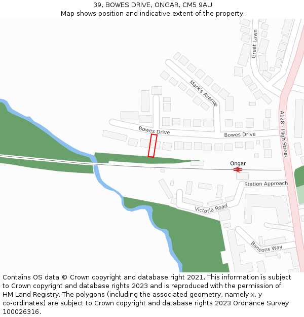 39, BOWES DRIVE, ONGAR, CM5 9AU: Location map and indicative extent of plot