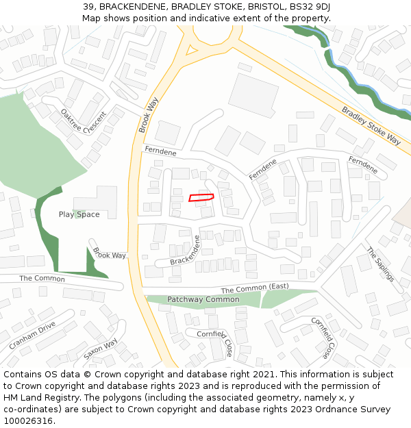 39, BRACKENDENE, BRADLEY STOKE, BRISTOL, BS32 9DJ: Location map and indicative extent of plot