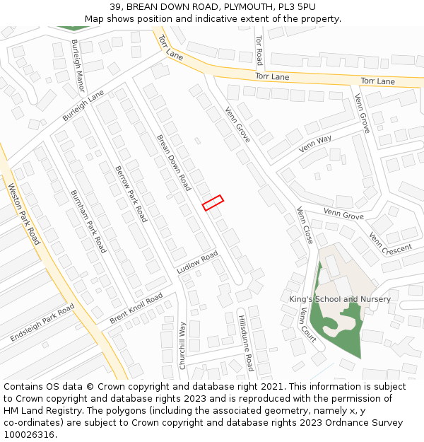 39, BREAN DOWN ROAD, PLYMOUTH, PL3 5PU: Location map and indicative extent of plot