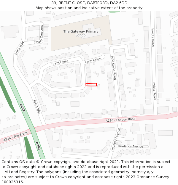 39, BRENT CLOSE, DARTFORD, DA2 6DD: Location map and indicative extent of plot