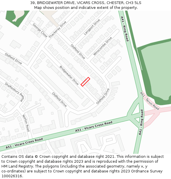 39, BRIDGEWATER DRIVE, VICARS CROSS, CHESTER, CH3 5LS: Location map and indicative extent of plot