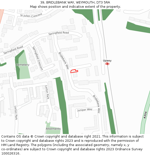 39, BRIDLEBANK WAY, WEYMOUTH, DT3 5RA: Location map and indicative extent of plot