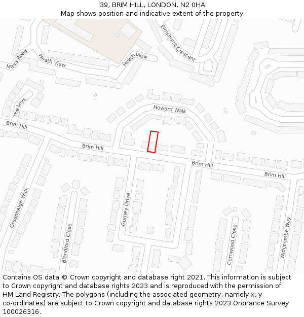 39, BRIM HILL, LONDON, N2 0HA: Location map and indicative extent of plot