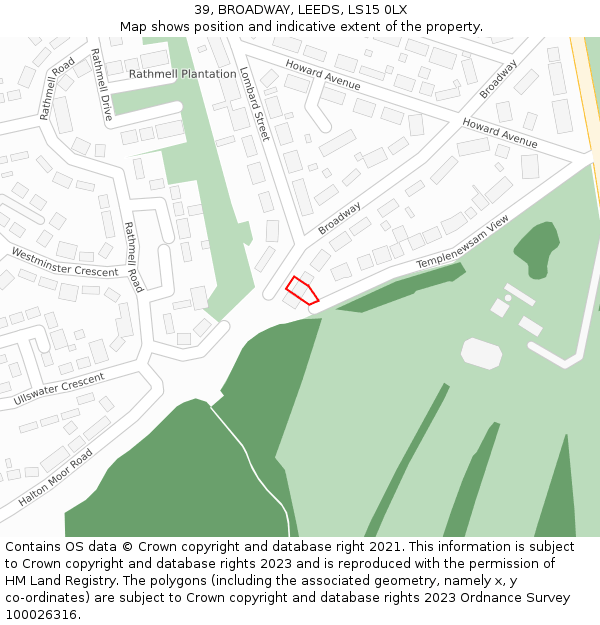 39, BROADWAY, LEEDS, LS15 0LX: Location map and indicative extent of plot