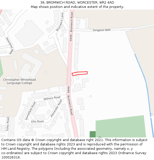 39, BROMWICH ROAD, WORCESTER, WR2 4AD: Location map and indicative extent of plot