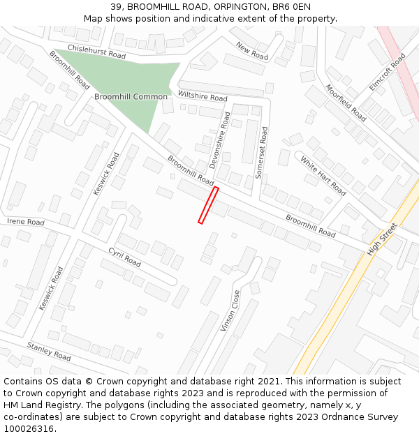 39, BROOMHILL ROAD, ORPINGTON, BR6 0EN: Location map and indicative extent of plot