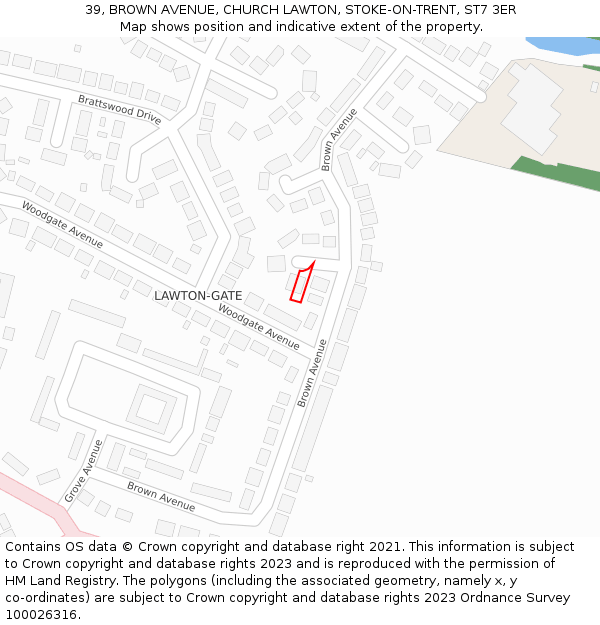 39, BROWN AVENUE, CHURCH LAWTON, STOKE-ON-TRENT, ST7 3ER: Location map and indicative extent of plot