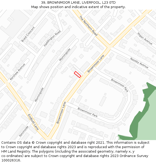39, BROWNMOOR LANE, LIVERPOOL, L23 0TD: Location map and indicative extent of plot