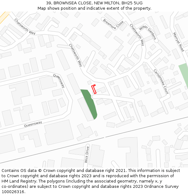 39, BROWNSEA CLOSE, NEW MILTON, BH25 5UG: Location map and indicative extent of plot