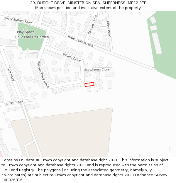 39, BUDDLE DRIVE, MINSTER ON SEA, SHEERNESS, ME12 3EP: Location map and indicative extent of plot