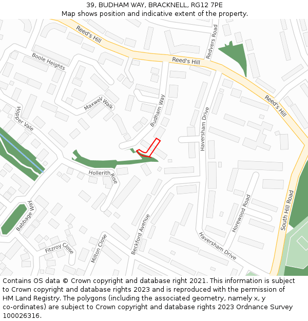 39, BUDHAM WAY, BRACKNELL, RG12 7PE: Location map and indicative extent of plot