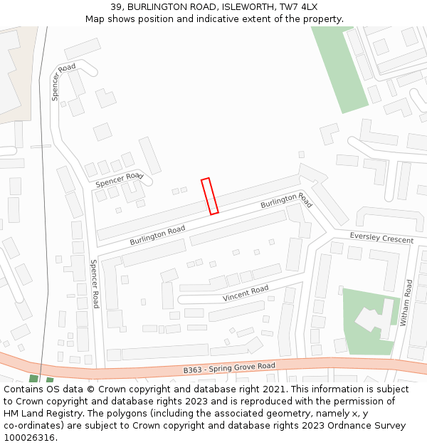 39, BURLINGTON ROAD, ISLEWORTH, TW7 4LX: Location map and indicative extent of plot