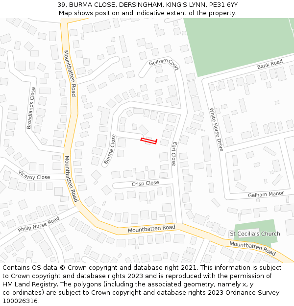 39, BURMA CLOSE, DERSINGHAM, KING'S LYNN, PE31 6YY: Location map and indicative extent of plot