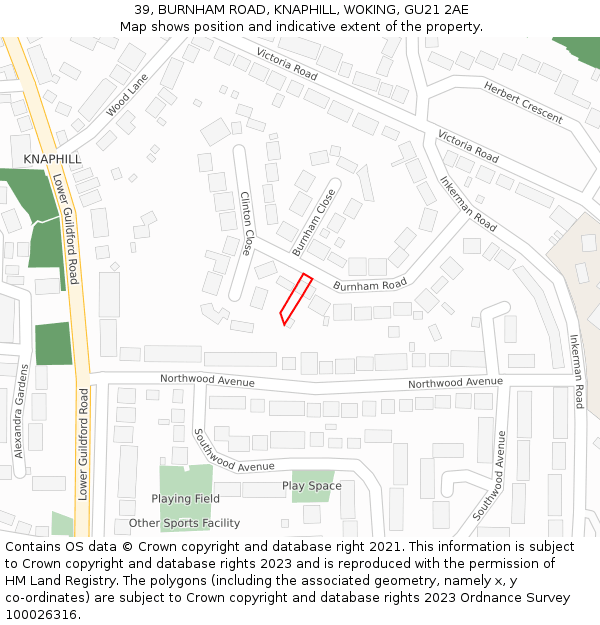 39, BURNHAM ROAD, KNAPHILL, WOKING, GU21 2AE: Location map and indicative extent of plot