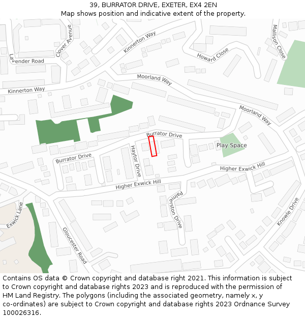 39, BURRATOR DRIVE, EXETER, EX4 2EN: Location map and indicative extent of plot