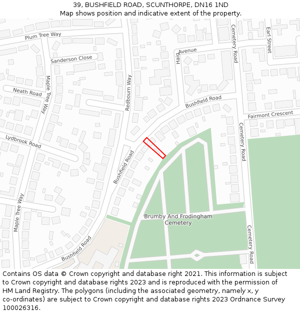 39, BUSHFIELD ROAD, SCUNTHORPE, DN16 1ND: Location map and indicative extent of plot