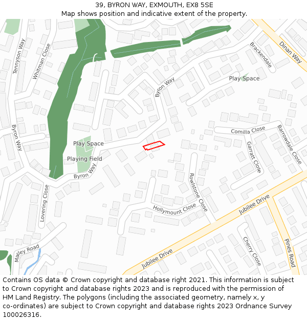 39, BYRON WAY, EXMOUTH, EX8 5SE: Location map and indicative extent of plot