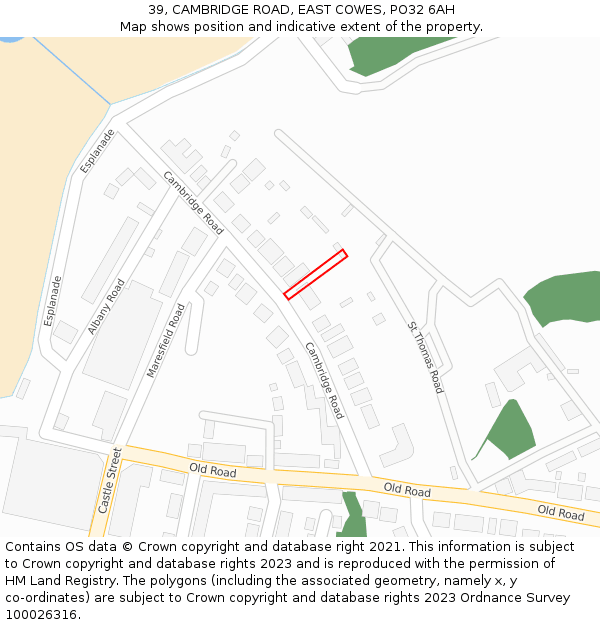 39, CAMBRIDGE ROAD, EAST COWES, PO32 6AH: Location map and indicative extent of plot