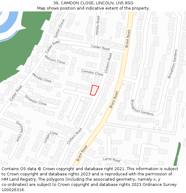 39, CAMDON CLOSE, LINCOLN, LN5 8SG: Location map and indicative extent of plot