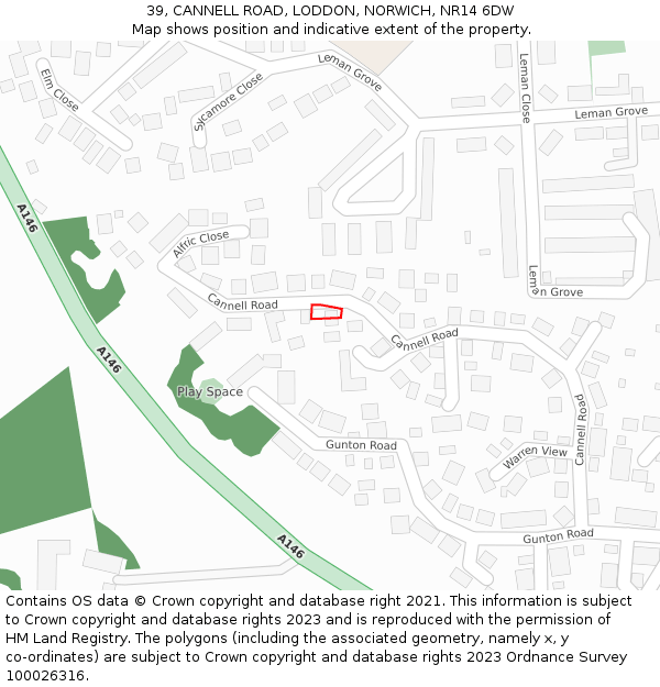 39, CANNELL ROAD, LODDON, NORWICH, NR14 6DW: Location map and indicative extent of plot