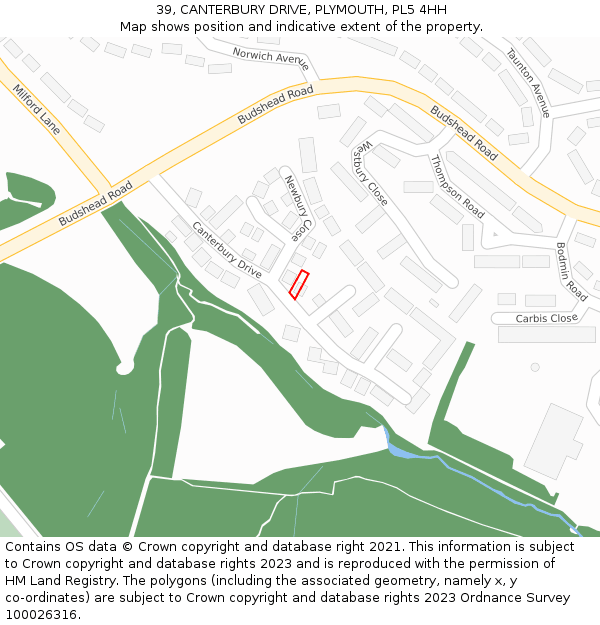 39, CANTERBURY DRIVE, PLYMOUTH, PL5 4HH: Location map and indicative extent of plot