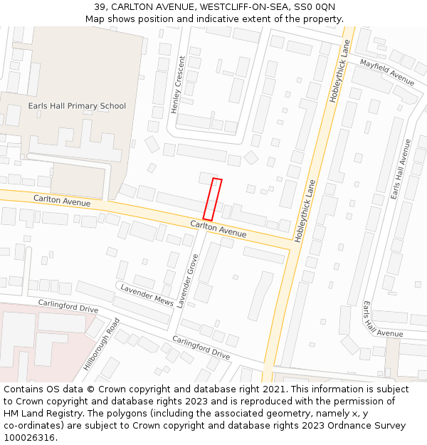 39, CARLTON AVENUE, WESTCLIFF-ON-SEA, SS0 0QN: Location map and indicative extent of plot