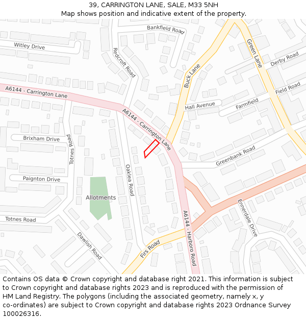 39, CARRINGTON LANE, SALE, M33 5NH: Location map and indicative extent of plot