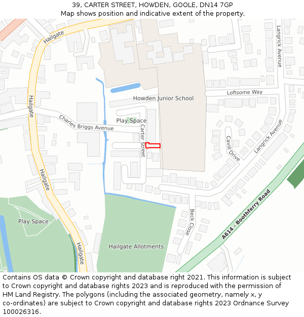 39, CARTER STREET, HOWDEN, GOOLE, DN14 7GP: Location map and indicative extent of plot