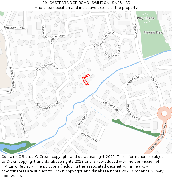 39, CASTERBRIDGE ROAD, SWINDON, SN25 1RD: Location map and indicative extent of plot