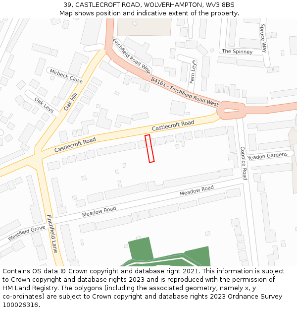 39, CASTLECROFT ROAD, WOLVERHAMPTON, WV3 8BS: Location map and indicative extent of plot