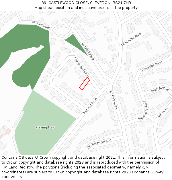 39, CASTLEWOOD CLOSE, CLEVEDON, BS21 7HR: Location map and indicative extent of plot
