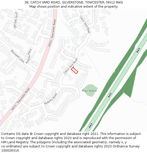39, CATCH YARD ROAD, SILVERSTONE, TOWCESTER, NN12 8WG: Location map and indicative extent of plot