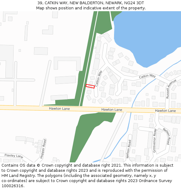 39, CATKIN WAY, NEW BALDERTON, NEWARK, NG24 3DT: Location map and indicative extent of plot