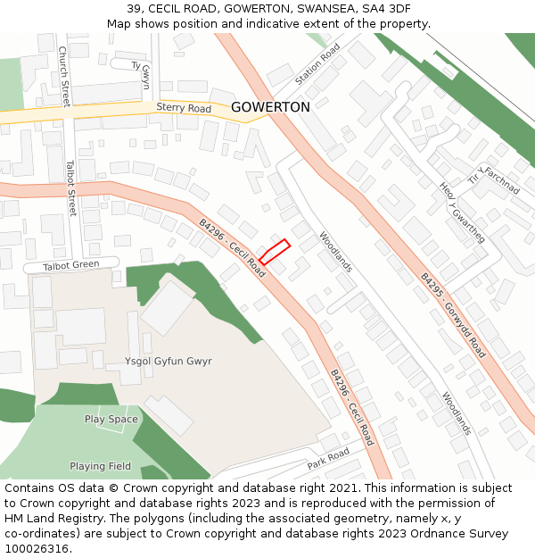 39, CECIL ROAD, GOWERTON, SWANSEA, SA4 3DF: Location map and indicative extent of plot