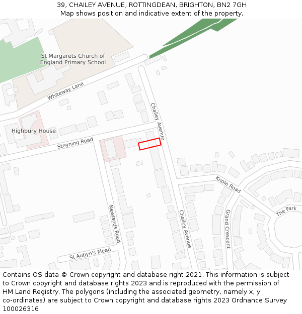 39, CHAILEY AVENUE, ROTTINGDEAN, BRIGHTON, BN2 7GH: Location map and indicative extent of plot