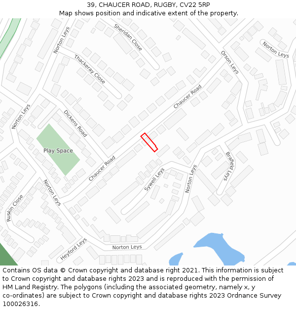 39, CHAUCER ROAD, RUGBY, CV22 5RP: Location map and indicative extent of plot