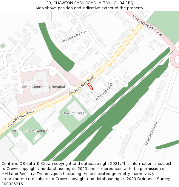 39, CHAWTON PARK ROAD, ALTON, GU34 1RQ: Location map and indicative extent of plot