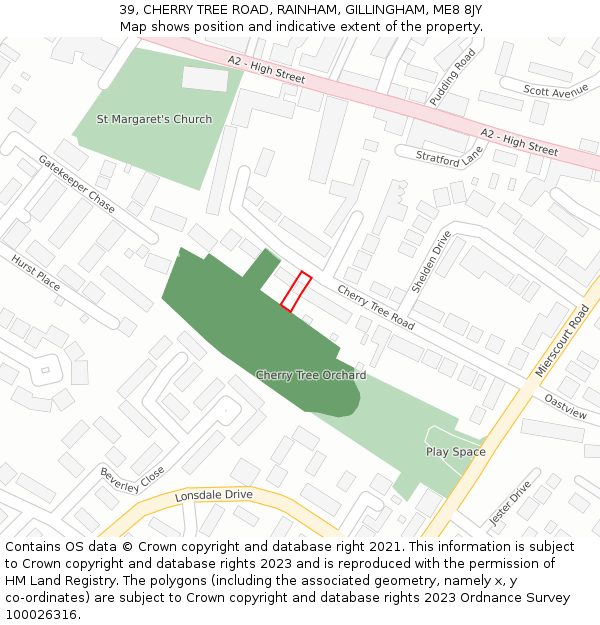 39, CHERRY TREE ROAD, RAINHAM, GILLINGHAM, ME8 8JY: Location map and indicative extent of plot