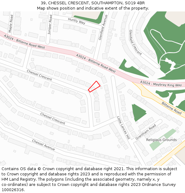 39, CHESSEL CRESCENT, SOUTHAMPTON, SO19 4BR: Location map and indicative extent of plot
