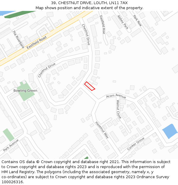 39, CHESTNUT DRIVE, LOUTH, LN11 7AX: Location map and indicative extent of plot