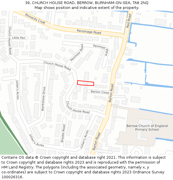 39, CHURCH HOUSE ROAD, BERROW, BURNHAM-ON-SEA, TA8 2NQ: Location map and indicative extent of plot