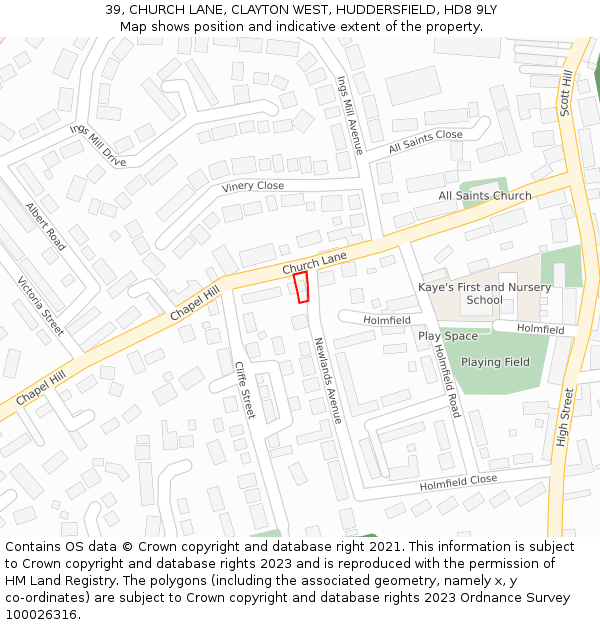 39, CHURCH LANE, CLAYTON WEST, HUDDERSFIELD, HD8 9LY: Location map and indicative extent of plot