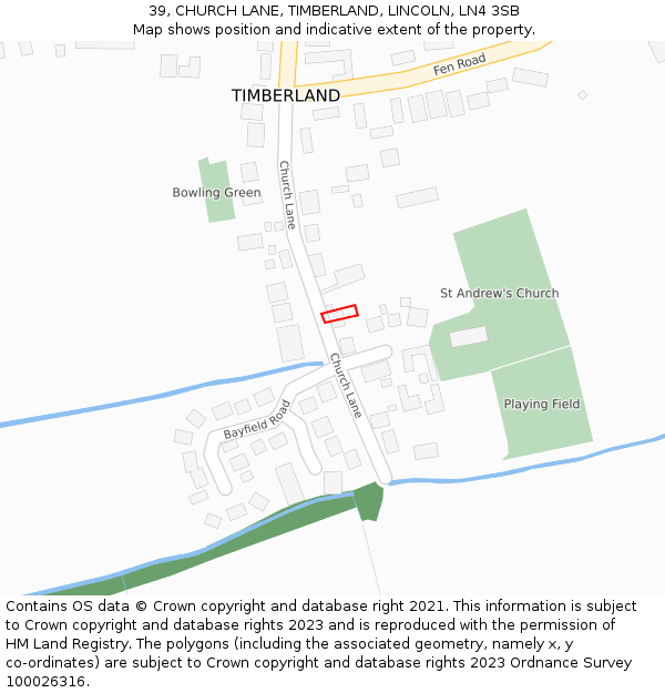 39, CHURCH LANE, TIMBERLAND, LINCOLN, LN4 3SB: Location map and indicative extent of plot