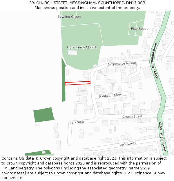 39, CHURCH STREET, MESSINGHAM, SCUNTHORPE, DN17 3SB: Location map and indicative extent of plot