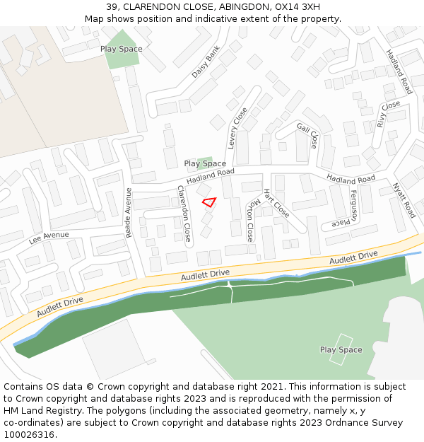 39, CLARENDON CLOSE, ABINGDON, OX14 3XH: Location map and indicative extent of plot