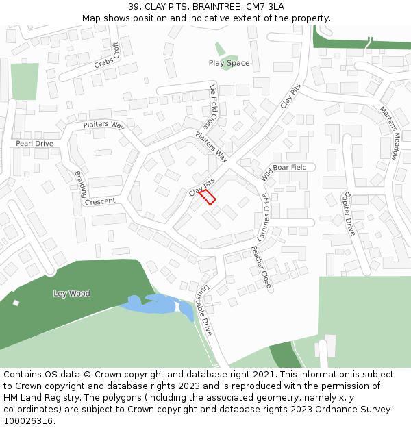 39, CLAY PITS, BRAINTREE, CM7 3LA: Location map and indicative extent of plot
